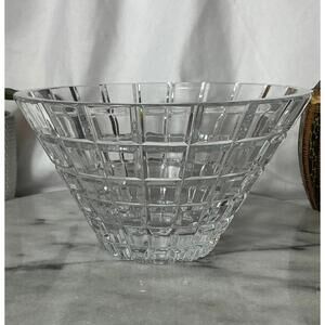 Vintage Thick Geometric Clear Cut Crystal Bowl Dish 4’ Tall